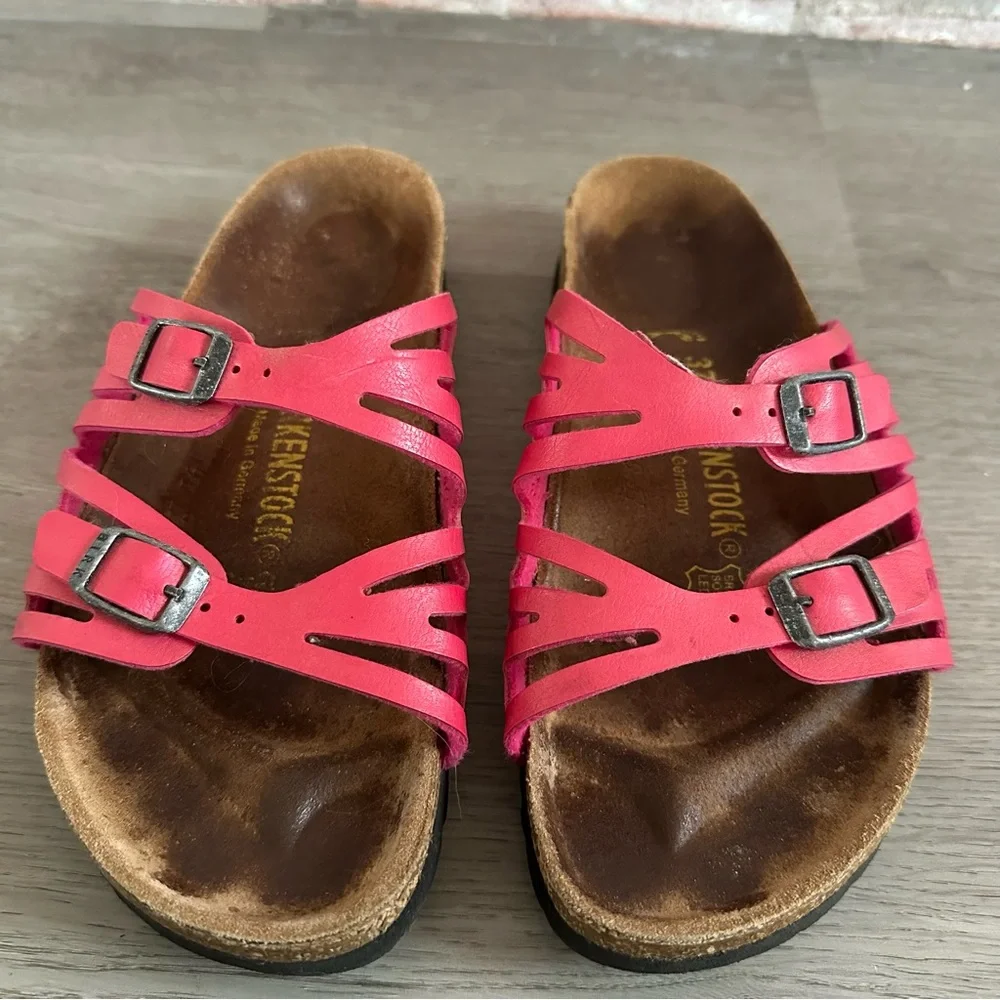 Birkenstock Granada Pink Sandals Women’s 37 Narrow 6 Double Strap Leather Slide - Picture 2 of 8